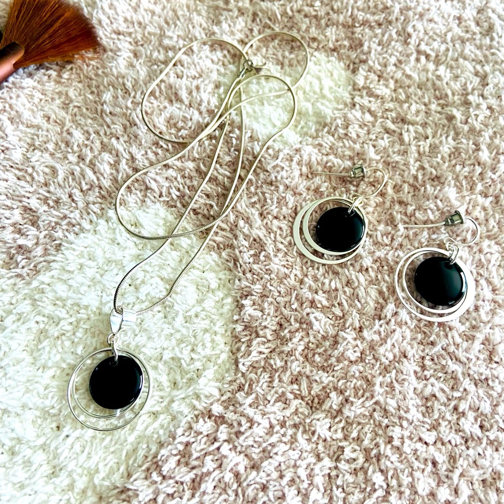 🖤Black and silver necklace and earrings set